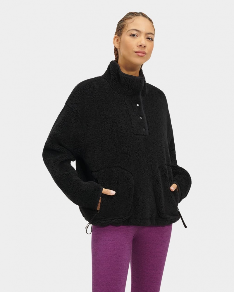 Ugg Atwell Sherpa Half Snap Pullover Tröjor Dam Svarta | TM8513972