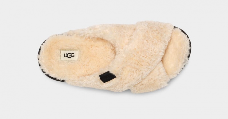 Ugg Fuzz Sugar Cross Badtofflor Dam Beige Svarta | ZM7154806