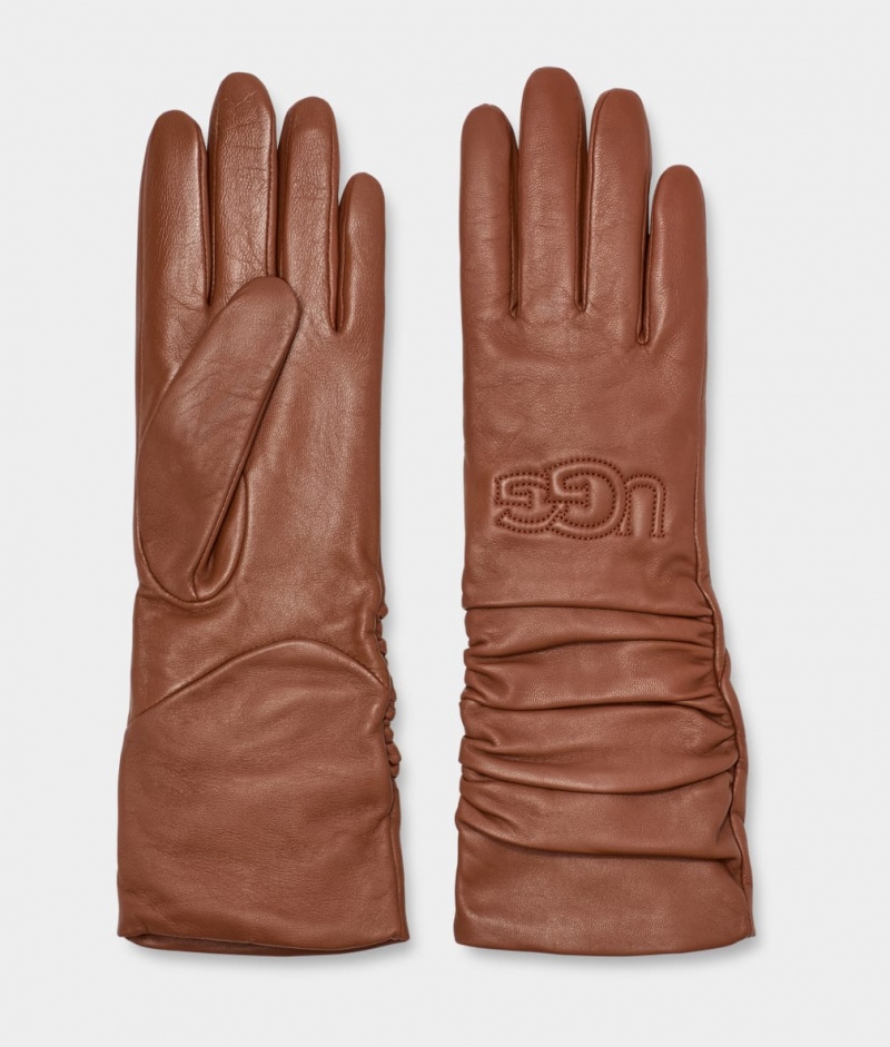 Ugg Läder Scrunched Logo Handskar Dam Bruna | VJ5129746
