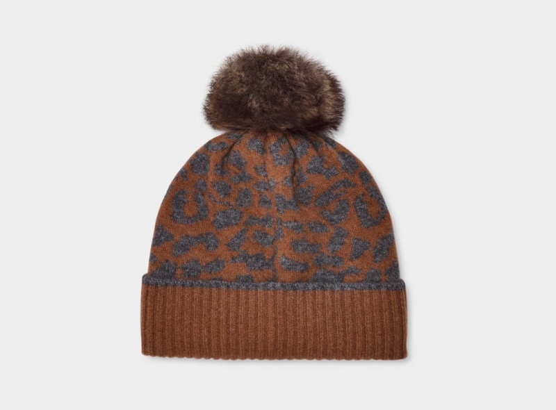 Ugg Pryce Leopard Rib Knit Pom Hatt Dam Grå | TN4715683