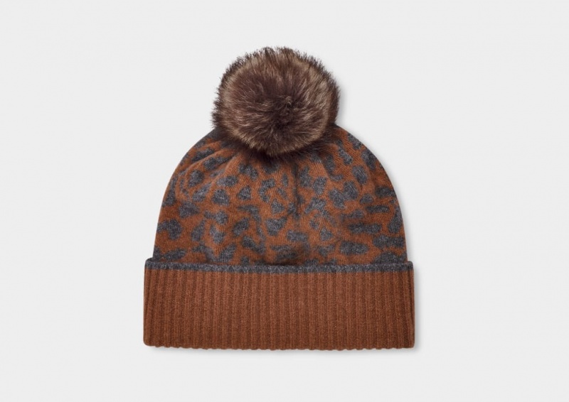 Ugg Pryce Leopard Rib Knit Pom Hatt Dam Grå | TN4715683